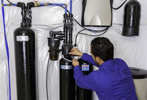 Install water softner. Make a cut in the cold-water supply pipe with a pipe cutter. Place the cutter blade around the line and tighten the noose. Thereafter, rotate it until the pipe splits in two. Install a shut-off valve at the cutting junction. After that, install a carbon pre-filter and another shut-off valve after the filter. 