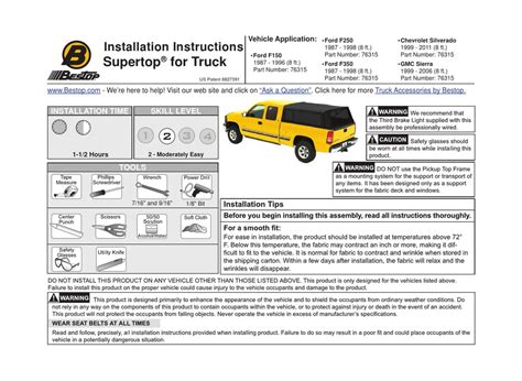 Installation instructions supertop for truck guide. - Canon finisher f1 saddlefinisher f2 service manual.
