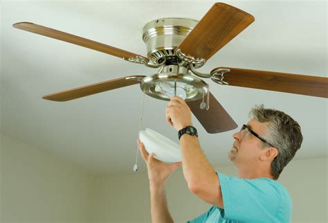 Installing a ceiling fan. These fans typically have three to five blades and built-in lighting. They are customizable in terms of materials and lighting aesthetics, and typically hang from the ceiling on a fixture between ... 