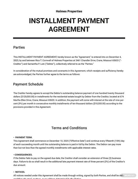 Installment Payment Agreement Form Pdf PEYNAMT