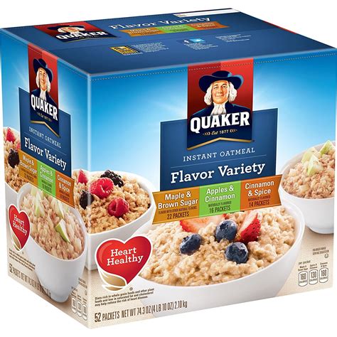 Instant oats. QUAKER Instant Oatmeal, USDA Organic, Non-GMO Project Verified, 3 Flavor Variety Pack, Individual Packets, 32 Count (Pack of 1) 32 Count (Pack of 1) 4,885. 1K+ bought in past month. $2788 ($0.65/Ounce) $26.49 with Subscribe & Save discount. SNAP EBT eligible. 