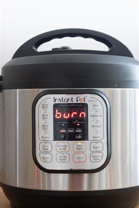 Instant pot burn message. 28 Jan 2021 ... After taking these precautions, it shows you the "food burn" message. Once the pot cools down, it will heat back up and finish cooking your meal ... 