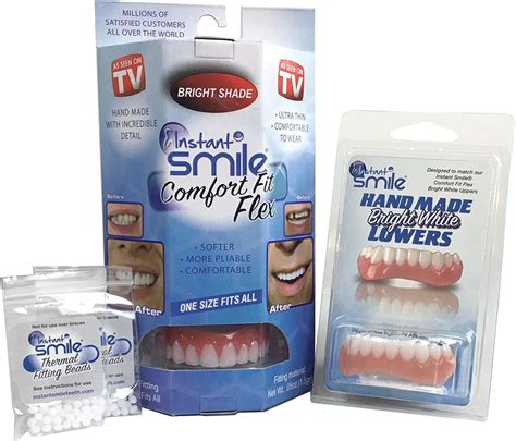 Instantly Have A Confident Smile! Permanent fixes to dental problems can be costly and time-consuming. Now you can have your Instant Smile in minutes with our new Comfort Flex Veneers! The Instant Smile System is so easy to use and custom fits in minutes right over your existing teeth! Includes fitting material and a clear carrying case.. 