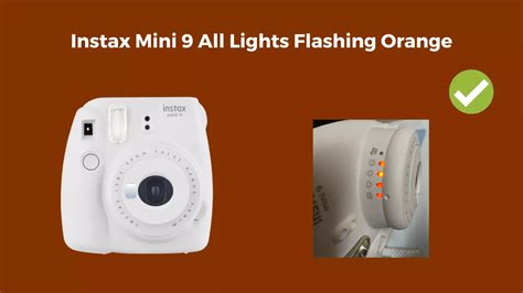 The flashing orange lights on a Fujifilm Instax Mini 9 camera indicate that there is an error or problem with the camera. It can be caused by a variety of issues, such as a low battery, a jammed lens, or a malfunctioning camera. . 