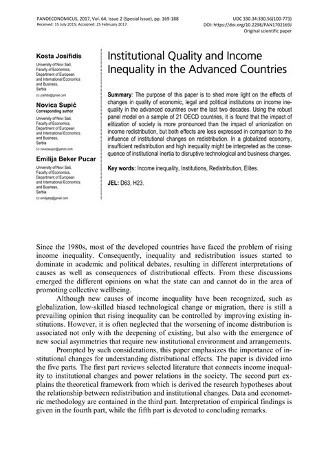 Institutional quality and income inequality in the advanced ...