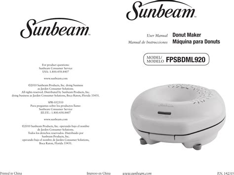 Instruction manual booklet for sunbeam donut maker. - Manual de gerenciamiento en empresas de salud.
