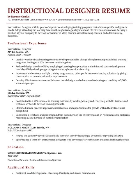 Instructional Design Resume Examples Samples How to write