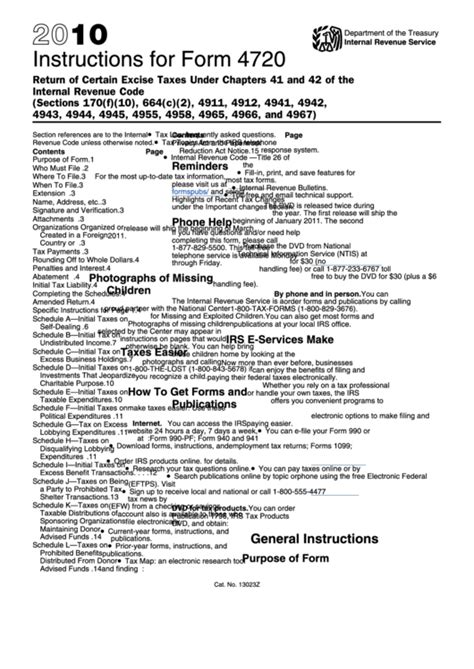 Instructions For Form 4720 Instructions For Return Of Certain Excise