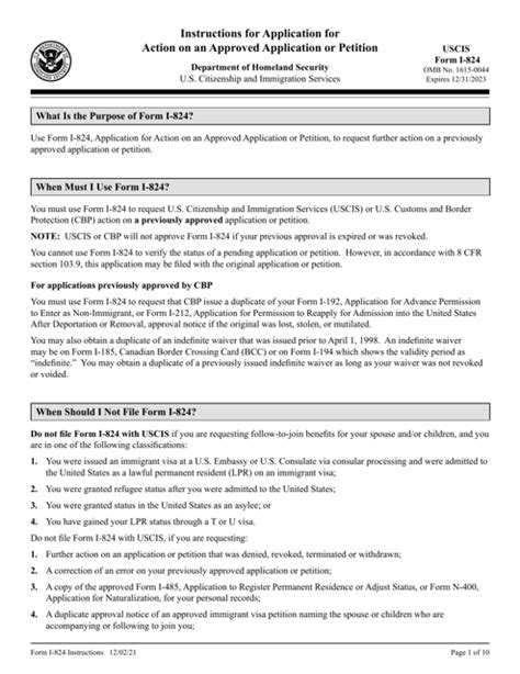 Instructions For Form I824 Application For Action On An Approved