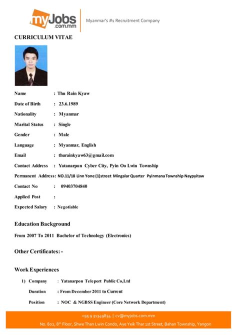 Instructions For Myanmar CV Form PDF