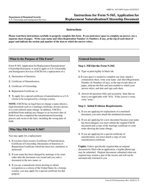 Instructions For N565, Application For Replacement Naturalization