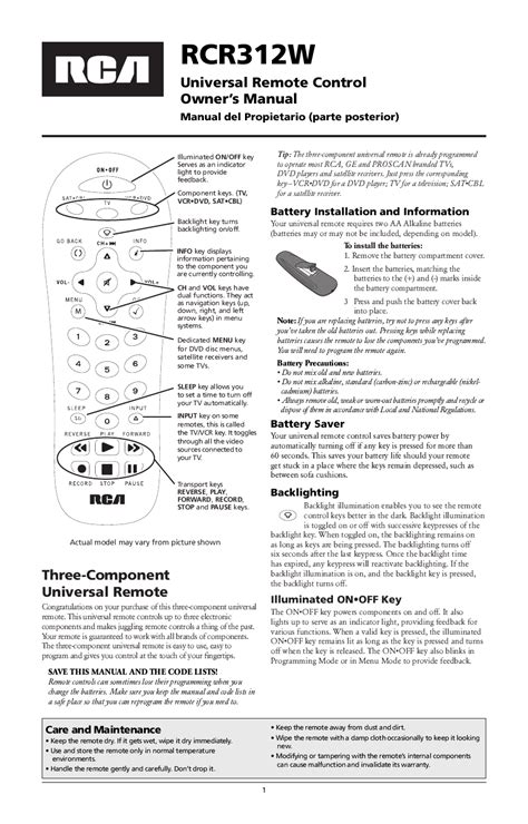 Instructions for rca universal remote rcr312wr code guidebook