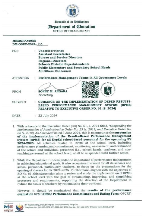 Instructions on the Submission of IPCRF for SY 2024-2024