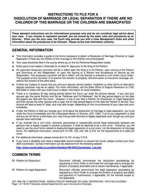 Instructions to File for a Dissolution of Marriage or Legal Separation