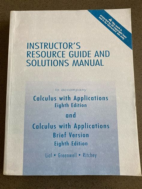 Instructor s resource guide and solutions manual. - Student solutions manual calculus eighth edition.