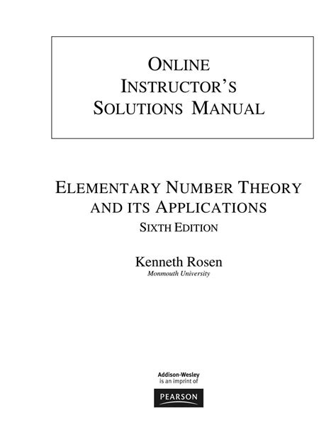 Instructor solutions manual elementary number theory rosen. - Husqvarna viking 183 emerald sewing machine manual.
