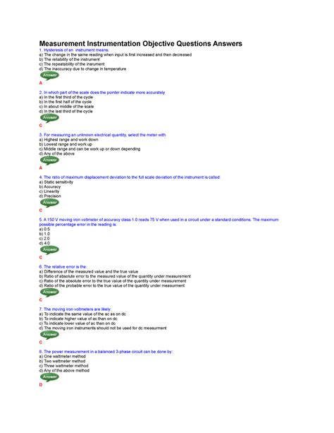 Instrumentation Objective With Answers Questions