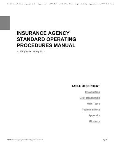 Insurance agency standard operating procedures manual. - Los viajes de agua de madrid durante el antiguo régimen.