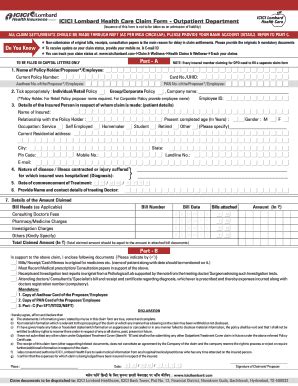 Insured details - ICICI Lombard Health Care Claim Form