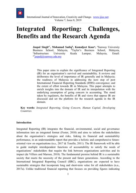 Integrated Reporting: Challenges, Benefits and the Research Agenda