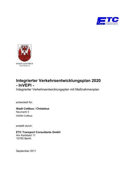 Integrierter Verkehrsentwicklungsplan 2024 - InVEPl - Cottbus