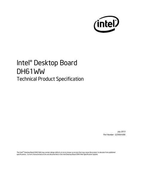 Intel dh61ww supported processors.  Current characterized errata are documented in ...