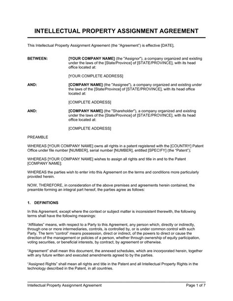 Intellectual Property Assignment Template By Business In A Box