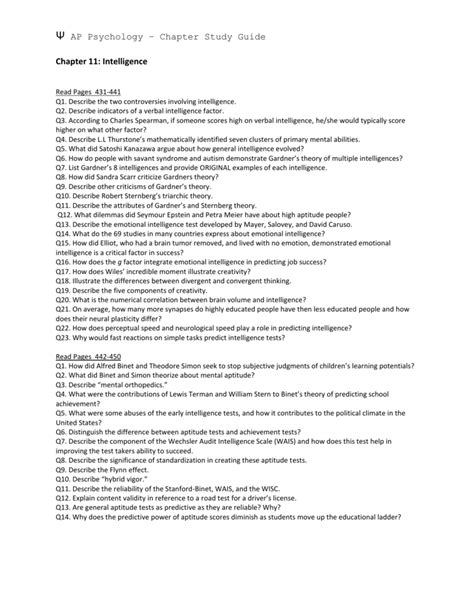 Intelligence Study Psychology Guide 11 Answers Chapter