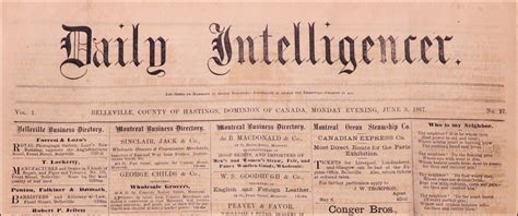 Intelligencer newspaper. The Intelligencer may refer to the following newspapers: The Intelligencer (Belleville), a daily newspaper published in Belleville, Ontario. The Intelligencer (Doylestown, … 