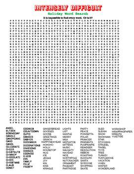 Intensely Difficult Holiday Word Search Answer Key
