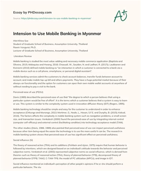 Intension to Use Mobile Banking in Myanmar - PHDessay.com