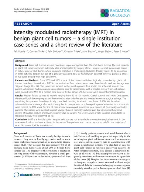 Intensity modulated radiotherapy (IMRT) in benign giant cell tumors …