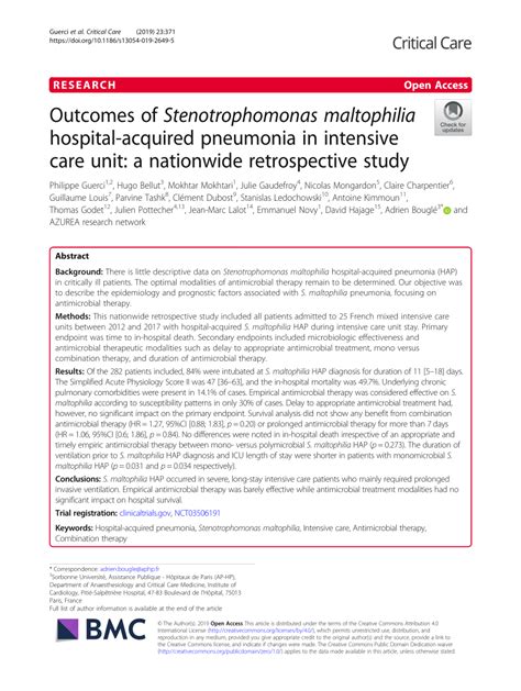 Intensive care unit-acquired Stenotrophomonas maltophilia