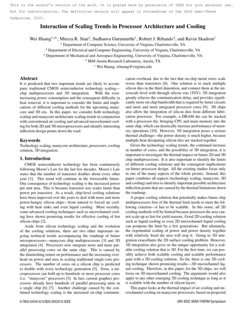 Interaction of scaling trends in processor architecture and cooling