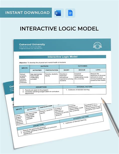 Interactive Logic Model Template in Word Google Docs Download