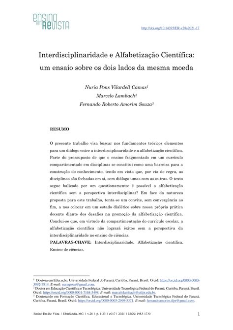 Interdisciplinaridade e Alfabetização Científica: um ensaio sobre …