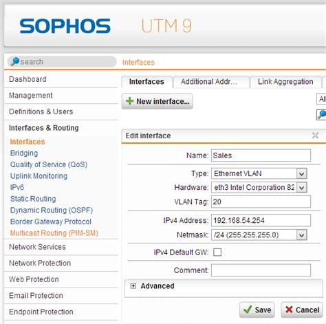 Interfaces > Ethernet - Sophos