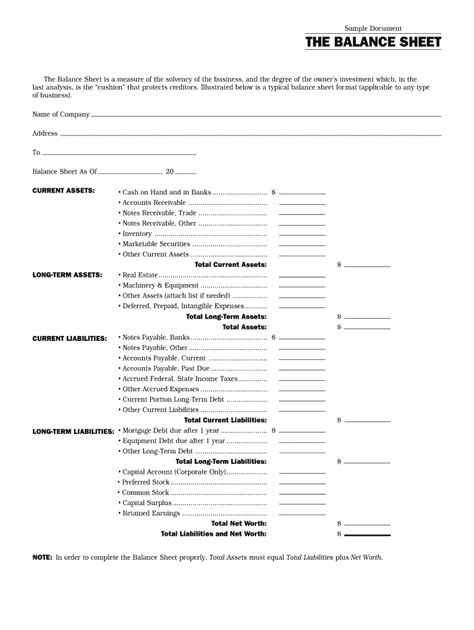 Interim Balance Sheet Template