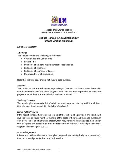 Interim Report Template PDF Project Management Cognition