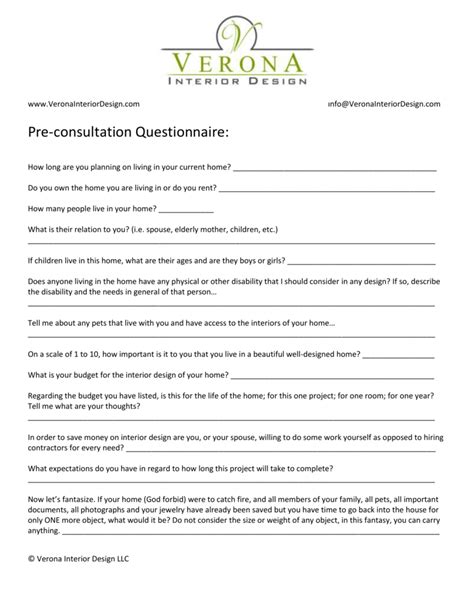 Interior Design Client Brief Questionnaire Home Design