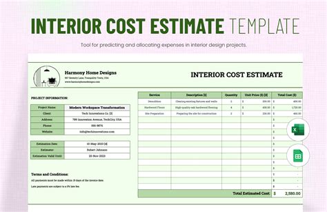 Interior Design Estimate Excel Sheet India