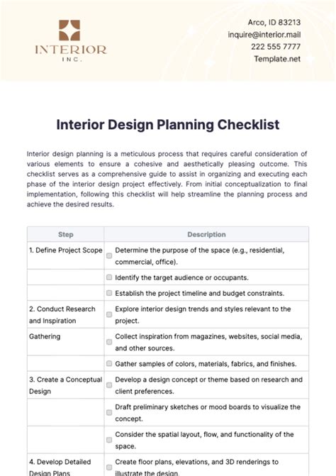Interior Design Planning Checklist