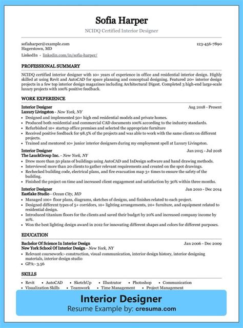 Interior Design Resume Sample and Complete Guide [+20 Examples]