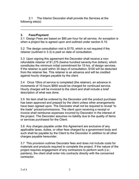 Interior design agreement sample in Word and Pdf formats page 2 of 6