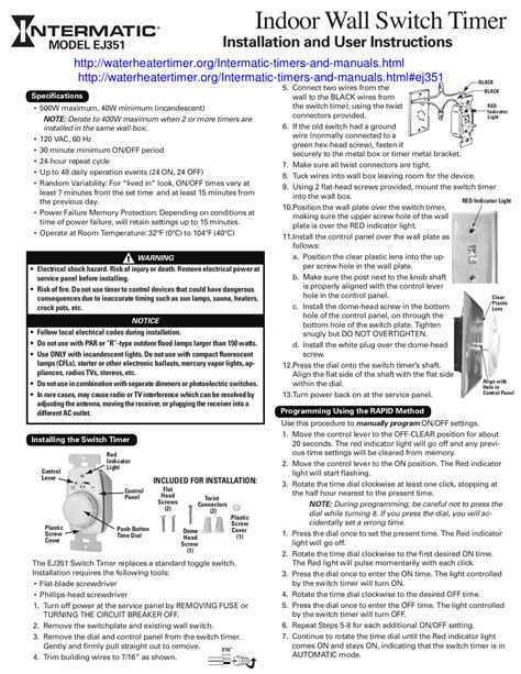 Intermatic ej351 timers: user guide (2 pages) Timer Intermatic TN300 Series User Instructions. Lamp timer (2 pages) Timer Intermatic IW700K Operating Instructions. In-wall timer (2 pages) Timer Intermatic HB800 Series Installation And User Instructions Manual. Digital outdoor timer (8 pages) Timer Intermatic TN811 Supplementary Manual..