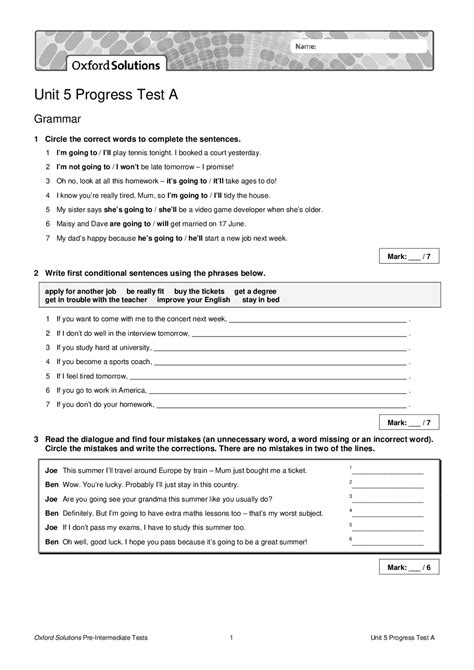 Intermediate 5 Test Solutions Unit Oxford Pre
