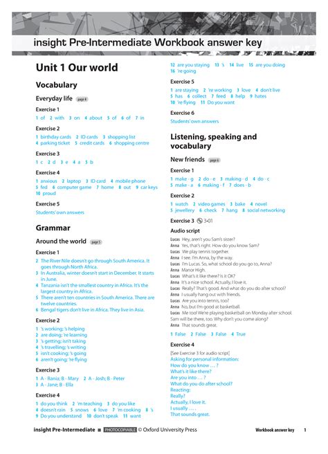 Intermediate Pre Answer Workbook Oxford Key