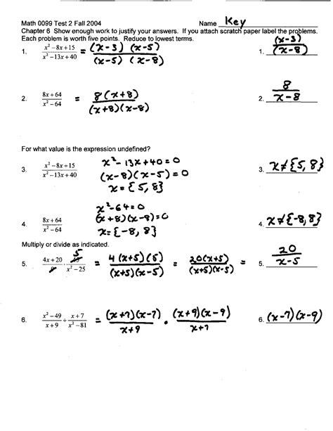 Intermediate Test Answers Algebra