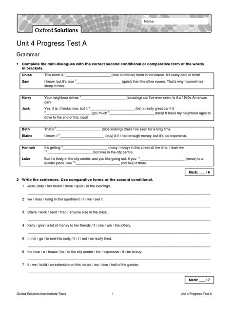 Intermediate Test Progress Solution Key