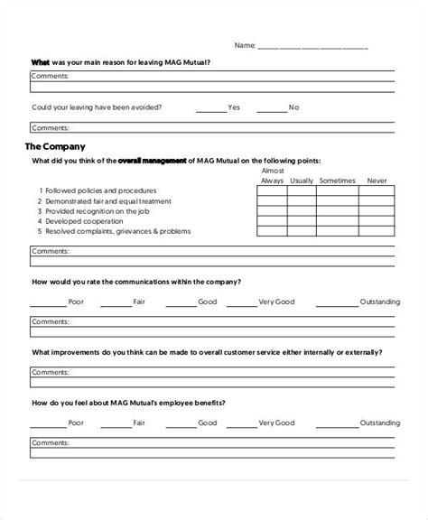 Intern Exit Interview Template Database